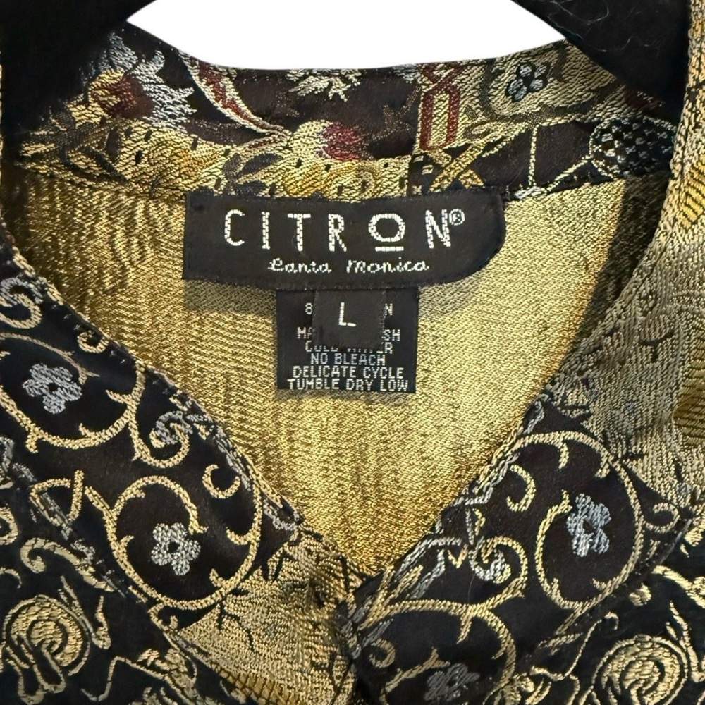 Citron Women’s Embossed Silk Duster Black and Gold Asian Art to Wear L - Picture 4 of 6